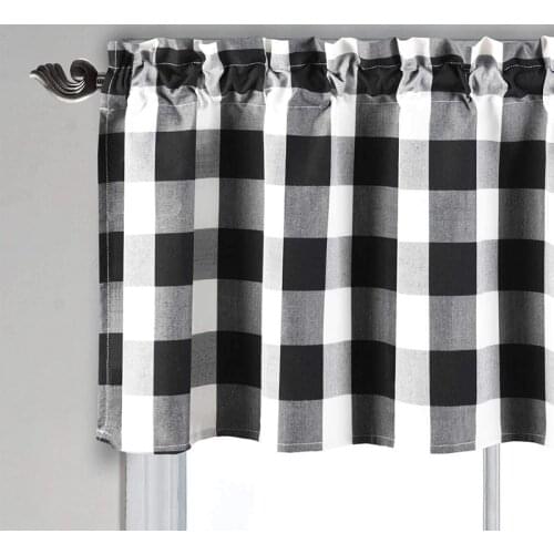 Buffalo Plaid Valances for Kitchen Farmhouse Check Plaid Valances for Window Treatment Decor Black and White