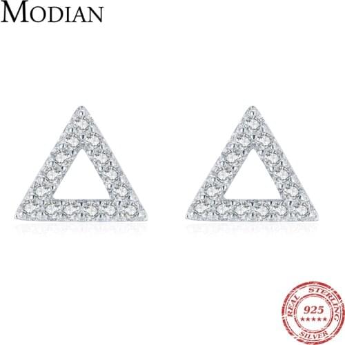 Modian 2021 Real 925 Sterling Silver Simple Triangle Stud Earrings for Women Bright Clear CZ Statement Wedding Jewelry Female