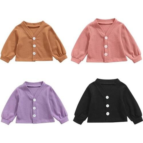 1-6 Years Girls Spring Autumn Toddlers Cardigan Girls Solid Color V-Neck Single-Breasted Knit Sweaters Outwear Girls Casual Tops