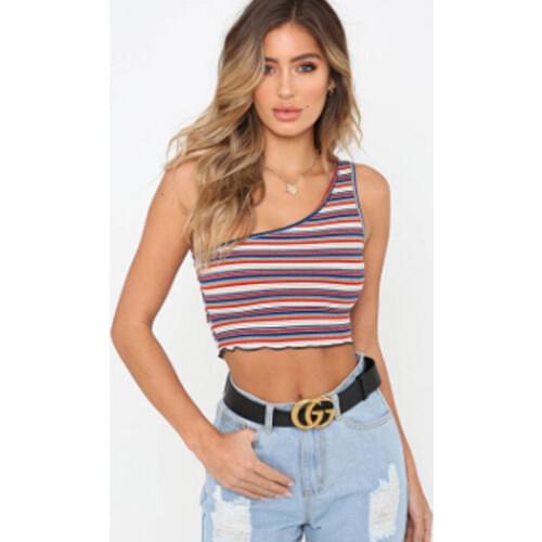 Womens camis crop top cotton high-rise strap sleeveless sexy camisole female vest short tank tops stripe slim single shoulder