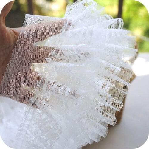 1M Pleated Lace Ribbon Trim Material Laces Fabrics 12cm Guipure Tulle White Black Lace Fabric Sewing Accessories Clothing QY26