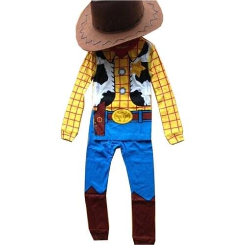 2019 Halloween Children Woody Costume Boy Woody Role Play Cowboy Costume Fancy Dress Cosplay Cloths With Hat