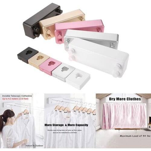 4.2m/13.8ft Retractable Laundry Hanging Rope Drying Rack Clothesline Free Punching Invisible Toilet Outdoor Dryer Clothes Hanger