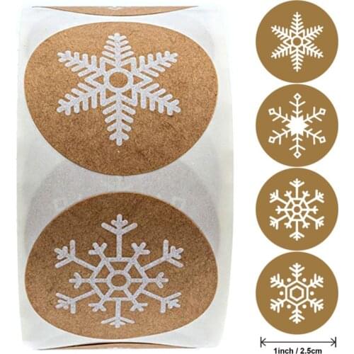 500pcs/Roll Snowflake Kraft Label Stickers Merry Christmas Gift Decor Seal Sticker Kid Stationery Sticker DIY Gift Packing Label