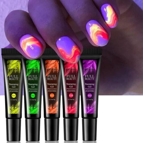 8ml Neon Stamping Gel Set Fluorescent Pink Gold Paint Varnish For Stamping Nail Art Decorations Stencils Mnaicure Decor FB1916-1