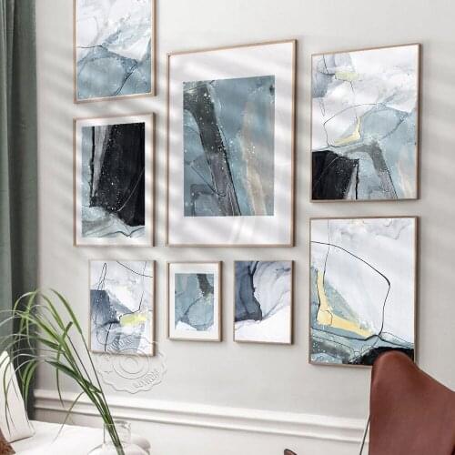 Abstract Grey White Blue Black Paint Printable Posters, Highly Textured Oil Painting, Slate Grey Marble Art Rendering Wall Decor