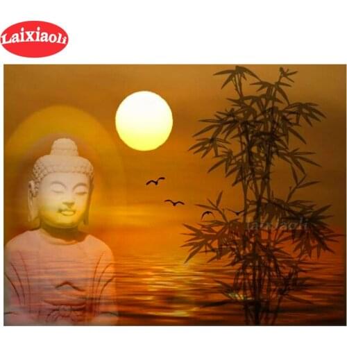 Needlework Diamond Painting Buddha sunset lake Diamond Embroidery All Drill Rhinestone Mosaic Picture by numbers hobby gift