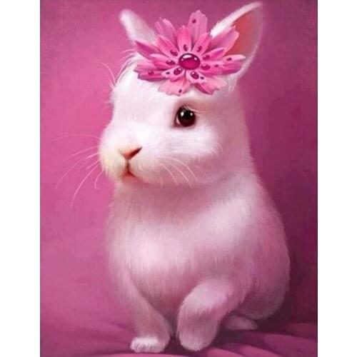 Diy Diamond Painting round Drill Rhinestone Past Cross Stitch Masonry Rhinestone Painting Crafts Needlework Pink Rabbit 20x30cm