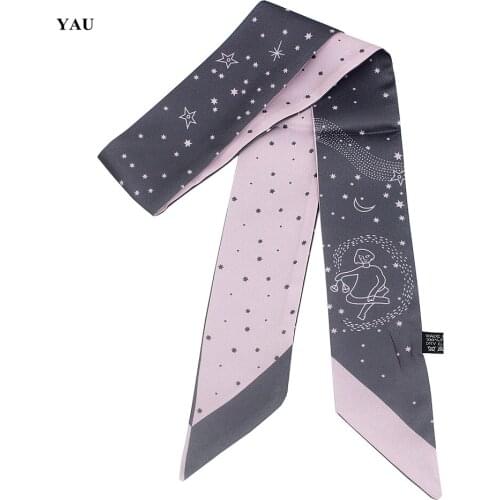 Free Shipping 95cm*5cm Constellation Libra Printed Small Scarf Women Twill Silk Scarf Headband Long Scarves Bag Ribbon