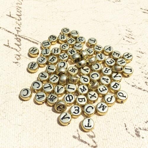 Free Shipping 4*7MM Flat Coin Round Shape Gold Color Acrylic Russian Letters Beads 3600pcs 500pcs Plastic Alphabet Letter Beads