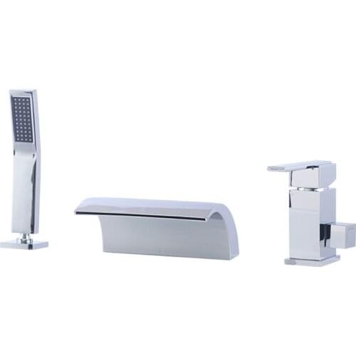 FREE SHIP widespread 3 Holes waterfall bathtub shower faucet, bath cold and hot bathroom tub faucet suit deck mounted