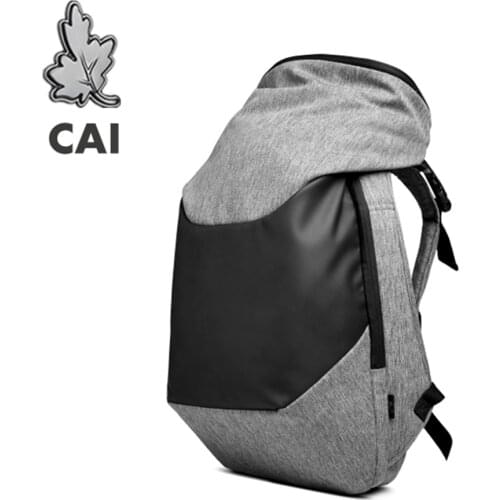 CAI Large Backpack Travel PU Leather Patchwork Fashion School Laptop Design Bag Waterproof Baggage Rucksack for Men Book Bags