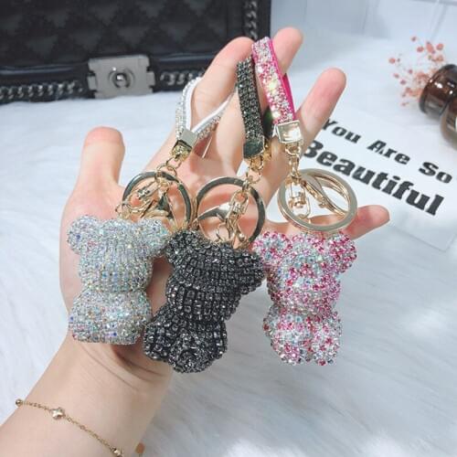 Bomgom Rhinestone Cartoon Gloomy Bear Keychain Car Tassel Key Chain Ring Holder Pendant For Bag Charm Chaveiro llaveros mujer