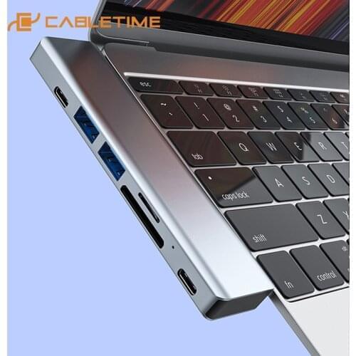 CABLETIME Dual USB C HUB to 4K HDMI Thunderbolt 3 SD/TF Card Reader USB 3.0 5Gbps PD100W Fast Charging For Macbook Pro H21