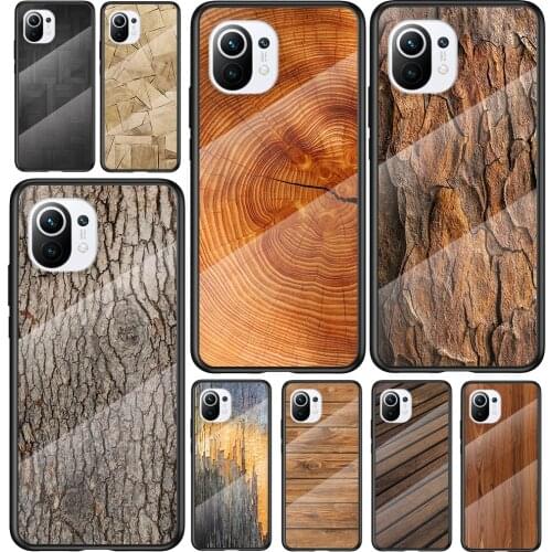 Tempered Glass Cover Texture Wood For Xiaomi Mi 11 11i 10T CC9E CC9 9T Note 10 Ultra Pro Lite 5G Phone Case