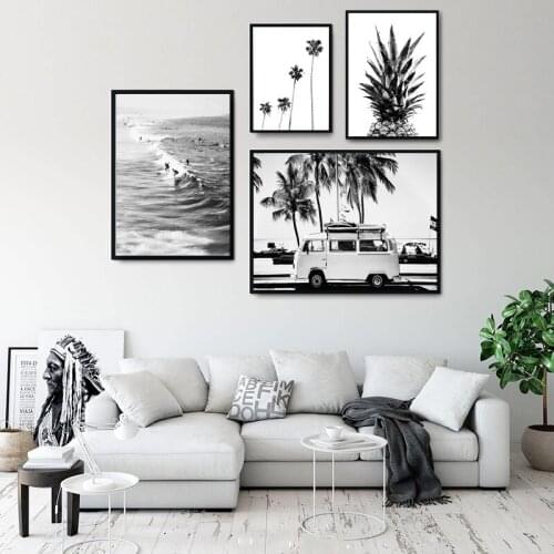 Black White Decorative Picture Pineapple Wall Art Canvas Posters Nordic Tropical Palm Sea Landscape Painting Living Room Decor