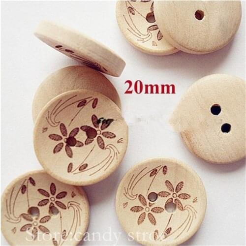 50PCS Natural Color Wooden Buttons,Flower Pattern Sewing Buttons,Scrapbooking Accessories 7NK15
