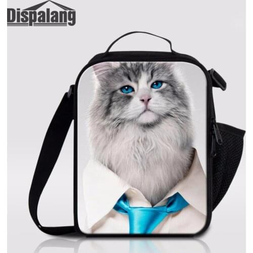 Dispalang Cat Prints Cooler Lunch Box Bag For Children School Insulated Food Bag Thermal Lunch Bag Portable Shoulder Picnic Bag