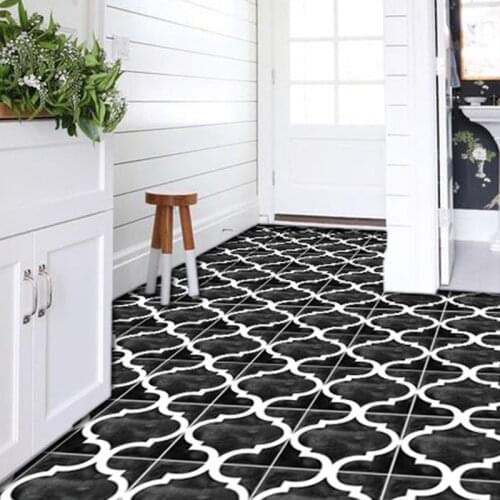 Home Decor Morocco Floor stickers ceramic tile Waterproof Black Blue Non-slip Vinyl Peel and Stick Bathroom Kitchen 10pcs