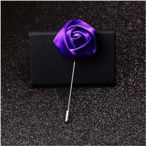 Purple Silk Flower Best Man Groom Boutonniere Silk Satin Rose Flower buttonhole Wedding Party Prom Man Suit Corsage Pin Brooch