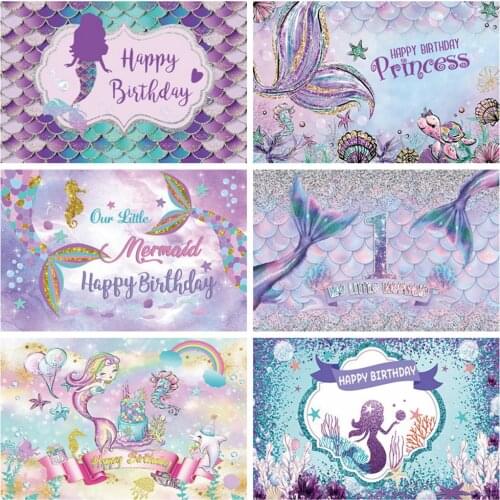 Mermaid Backdrop Baby Girl Princess Birthday Party Seabed Shark Photography Background Photo Studio Vinyl Photophone Photocall