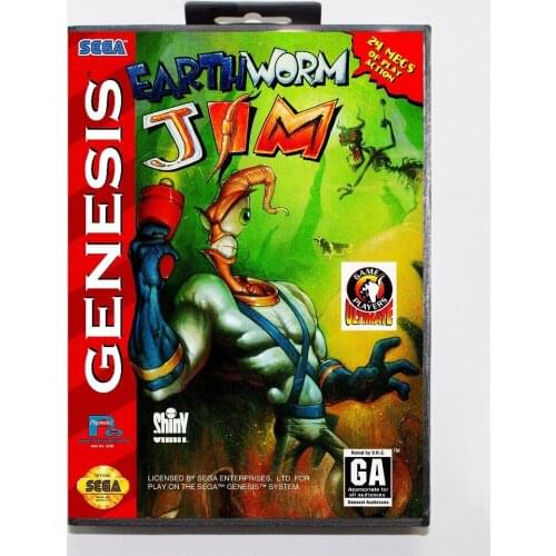 New Arrival Earthworm Jim Game Cartridge 16 bit MD Game Card With Retail Box For Sega Mega Drive For Genesis