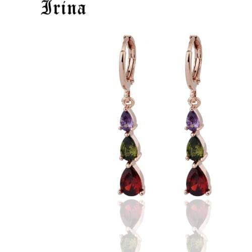 Irina 585 Fashion Simple Three Color Water drop AAA Cubic Zircon Rose Colors Earrings for Women Popular Wedding Birthday Gift