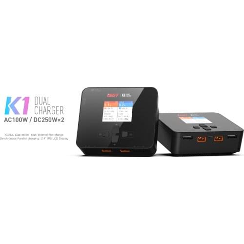 ISDT K1 AC 100-240V 100W DC 10-30V 250Wx2 Dual Channel Balance Lipo Fast Charger 2.4 IPS LCD Display for Lipo LiFe Battery