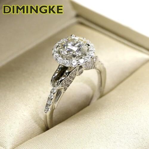 DIMINGKE 1CT D Color Moissanite Flower Ring passed the diamond test Wedding Party Anniversary Super Flash 925 Silver Jewelry
