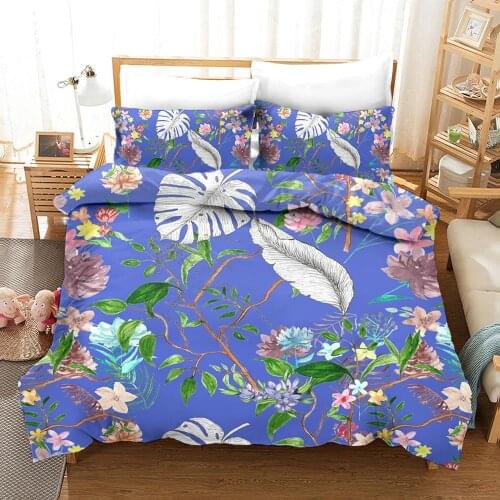 KTLRR Flowers Bedding Set Leaves Duvet Cover Set Tropical Plants Home Textiles 3-Piece Red Green White Bedclothes