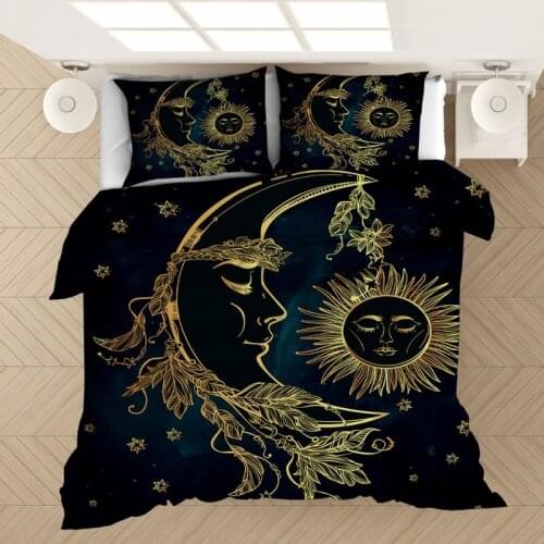 Golden Sun Moon Star Pattern Bedding Sets Single Twin Queen Bed Linen Children Girls Boys Duvet Cover Comforter Bedding Set