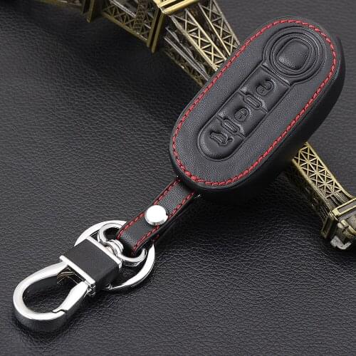 Leather key cover Case set shell skin For fiat 500 3 Buttons Flip remote Key Blank Fob Auto parts car accessories