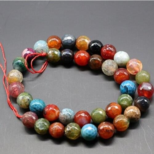 Colorful Natural Faceted Agates Stone Beads 6/8/10/12mm Pick Size Loose Beads DIY Handmade Bracelet Necklace Jewelry Accessories