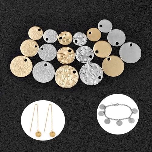 20pcs/Set Round Stainless Steel Pendants 8/10/12mm Embossing Charm For DIY Earring Bracelet Jewelry Making Accessories