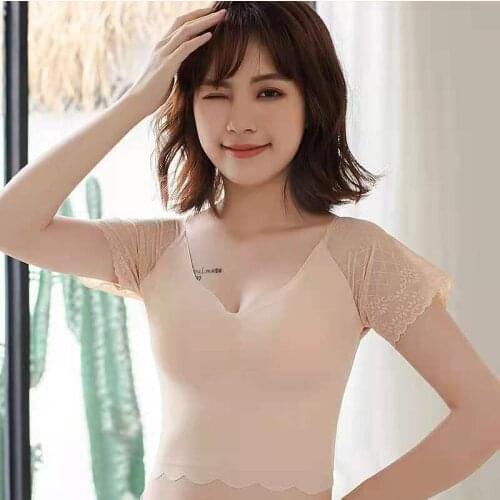 The new 2021 latex underwear without steel ring gathers lace short-sleeved all-in-one fashion sports bra