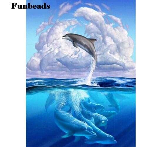 Square round drill Diamond painting dolphin sunset seascape landscape Diamond embroidery Cross stitch resin office wall FF505