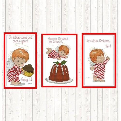 Little Angels Cross Stitch Sets 14ct 11ct Count Print Canvas DIY Handmade DMC Cotton Thread Printed Canvas Needlework Embroidery