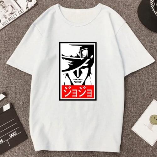 Fashion Jojo Bizarre Adventure T Shirt Men Short Sleeved Vintage Aesthetic Jotaro T-shirt Cotton Kujo Manga Graphic Tee Tops