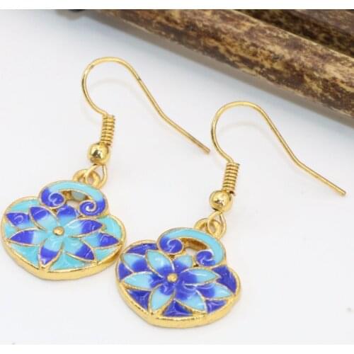 Fashion gold-color drop earrings 15*17mm blue cloisonne dangle earrings for women weddings party pretty gifts diy jewelry B2570
