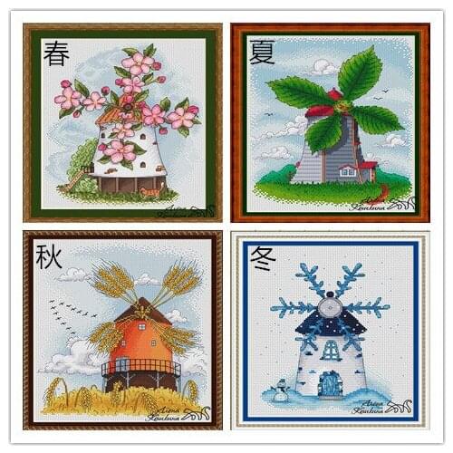 Counted Cross Stitch Kit Cross Stitch DIY Needlework Counted Chinese Cross-stitch Kits For Embroidery seasons Windmill
