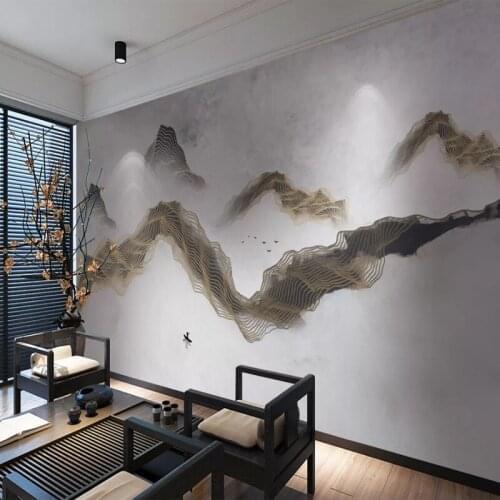 Custom Mural Wallpaper New Chinese Style Abstract Line Landscape Background Wall Painting