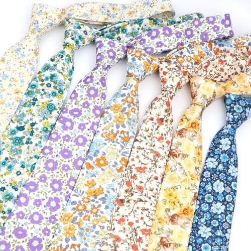 New Arrival Casual Floral Skinny Ties Cotton Slim Tie Wedding Party Classic Necktie Suits Flower Print Neck Ties Cravat Gift