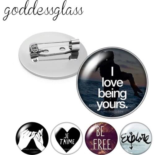 New Letters je t'aime Heart Be free I love being yours Round Glass cabochon Brooch Dome Photo Jewelry Brooches Pin For Gift