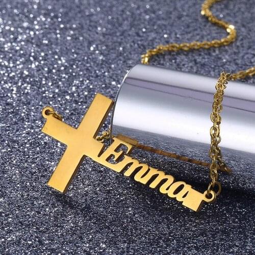 Custom Name Necklace Stainless Steel Personalized Gold Choker Name Cross Necklace & Pendant Jewelry Nameplate Gift
