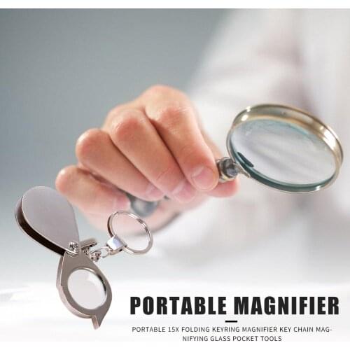 Portable 15X Folding Key Ring Glass Magnifier with Key Chain Waterproof Daily Magnifying Glass Loupe Pocket Tool