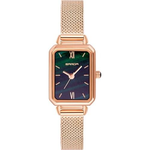Rectangular Womens Watch Green Square Quartz Watch Mesh Steel Strap Band Gold Ladies Dress Bracelet Waterproof Reloj de Mujer