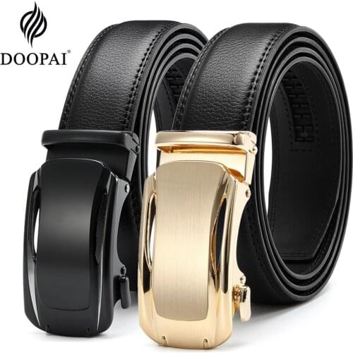 DOOPAI Genuine Leather Belts for Men Business Dress Cow Strap Pants Waistband Automatic Adjustable Ratchet Man Belts 3.5 Width