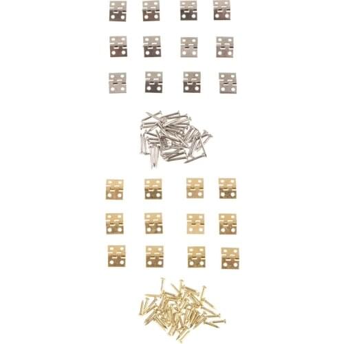 24Pcs Jewelry Chest Box Miniature Dollhouse Window Cabinet Hinge Gold Silver