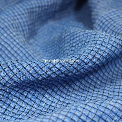 High quality blue plaid dyed high-end pure linen fabric,tissus au metre, pants skirt robes high-end clothing cloth