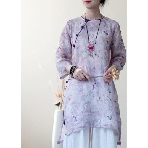 Long Tunic For Women Floral Blouse Spring Summer Tops For Women Traditional Chinese Clothing Cheongsam Top Qipao Shirt 11103
